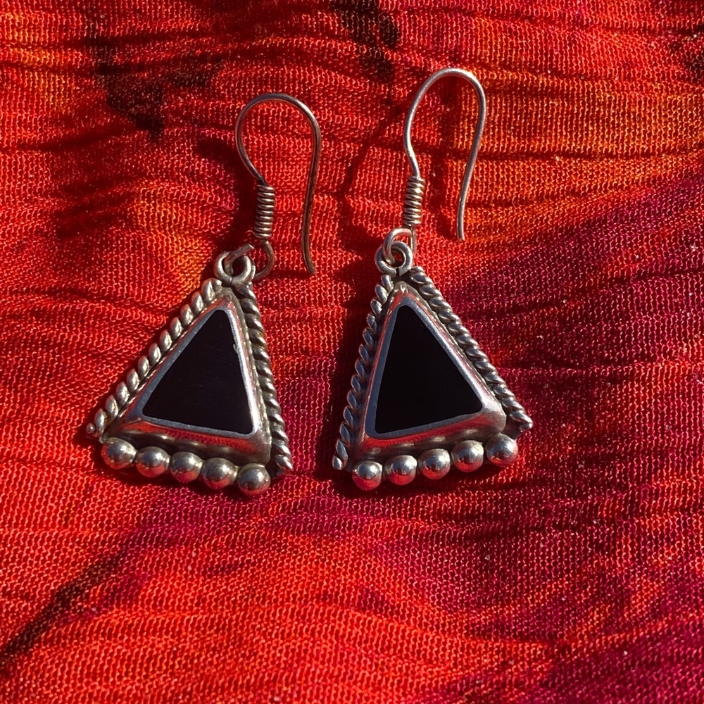 Vintage 925 sterling silver and obsidian earrings